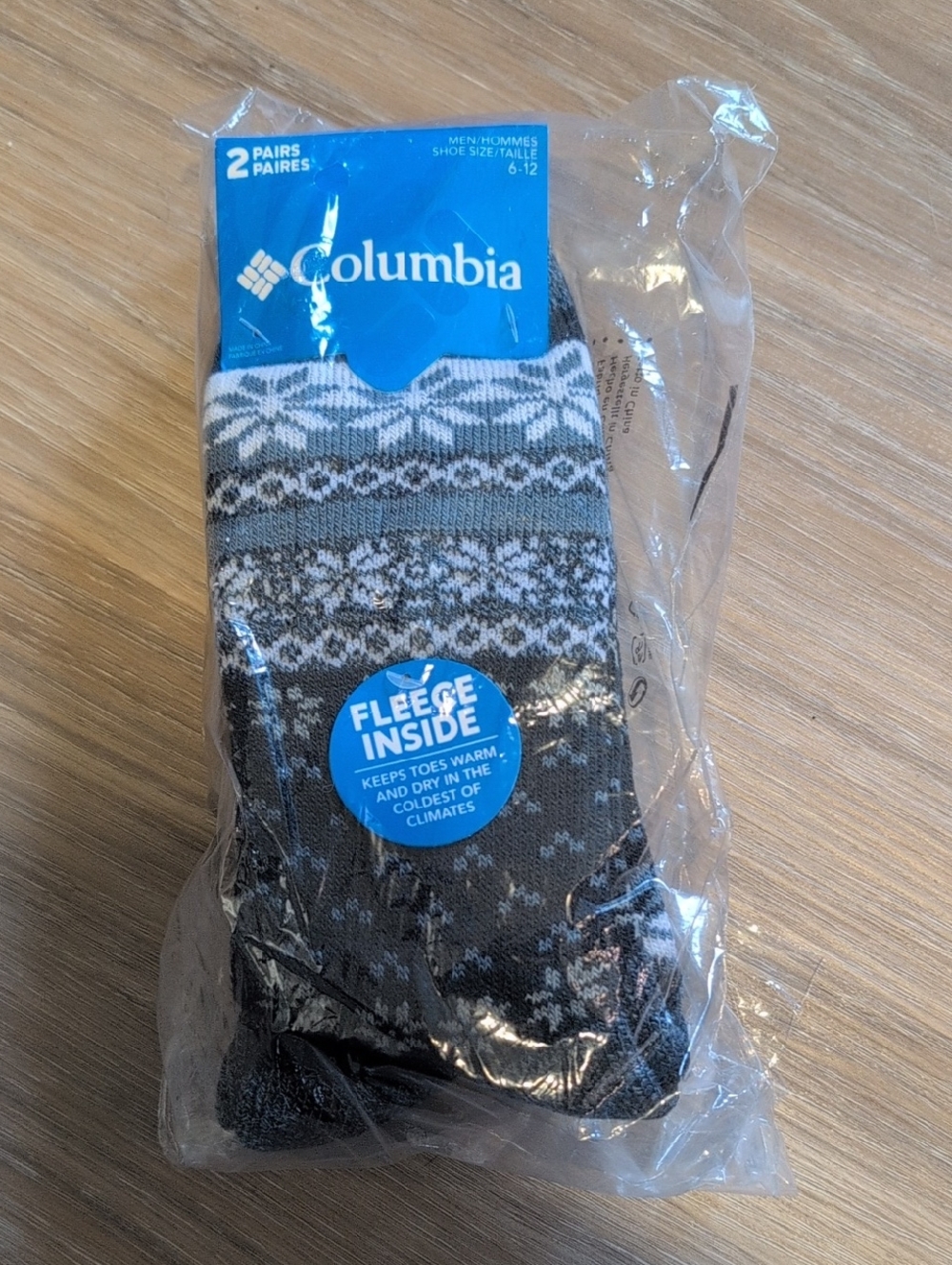 Columbia Grey And Black Patterned Fleece-Lined Casual Socks - 2 Pairs Mens 6-12